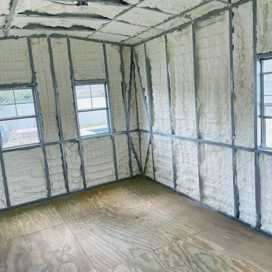 Closed-cell spray foam insulation applied to wall cavities in a residential project in Lodi